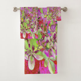 Elegante Chartreuse Green, Pink und Blue Hydrangea Badhandtuch Set