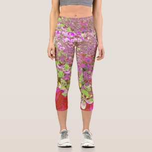 Elegante Chartreuse Green, Pink und Blue Hydrangea Capri Leggings