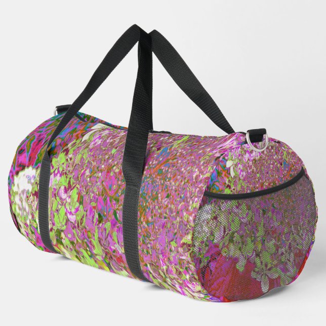 Elegante Chartreuse Green, Pink und Blue Hydrangea Duffle Bag (Rechte Ecke)