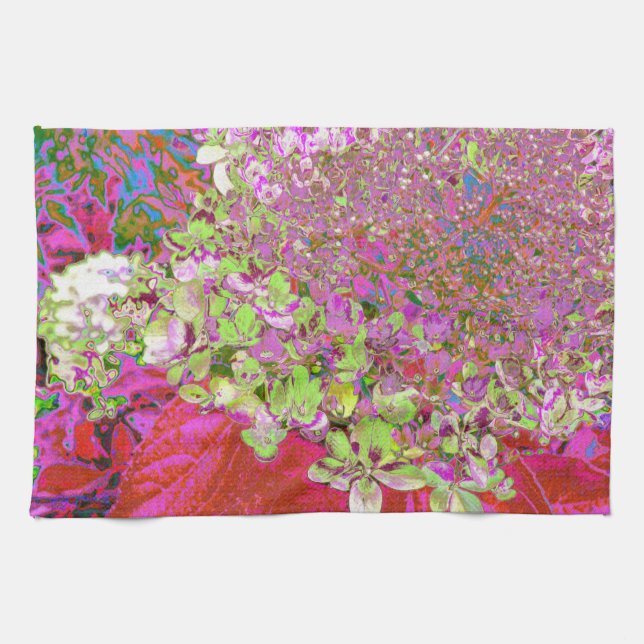 Elegante Chartreuse Green, Pink und Blue Hydrangea Geschirrtuch (Horizontal)