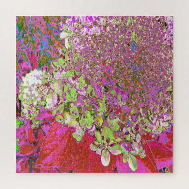 Elegante Chartreuse Green, Pink und Blue Hydrangea Puzzle (Vertikal)