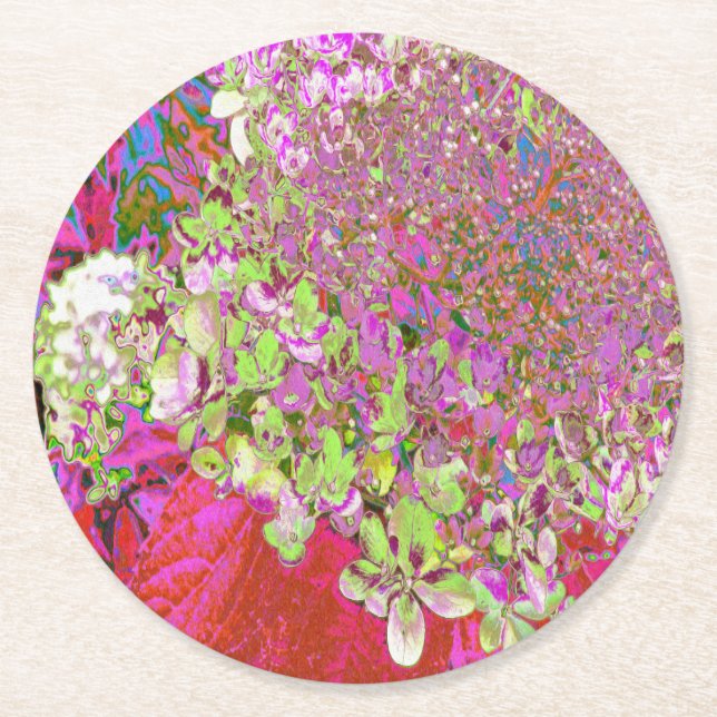 Elegante Chartreuse Green, Pink und Blue Hydrangea Runder Pappuntersetzer (Vorderseite)