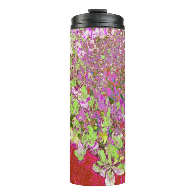 Elegante Chartreuse Green, Pink und Blue Hydrangea Thermosbecher (Vorderseite)