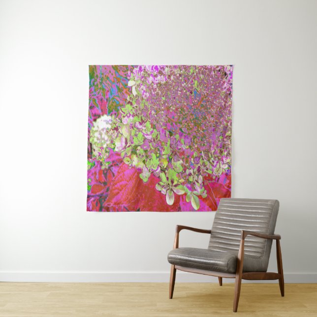 Elegante Chartreuse Green, Pink und Blue Hydrangea Wandteppich (Beispiel)
