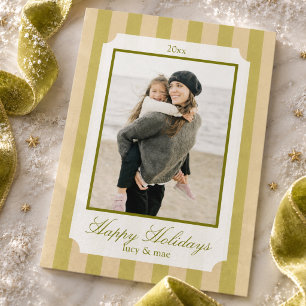 Elegante Chartreuse-Streifen-Foto-Weihnachten Feiertagskarte