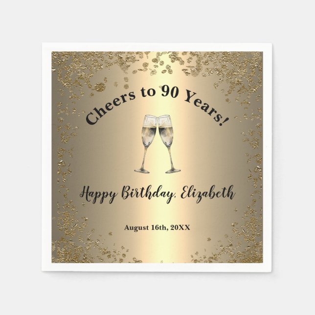 Elegante Cheers Gold 90. Geburtstag Servietten (Vorderseite)