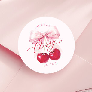 Elegante Cherry am oberen Brautparty Runder Aufkleber