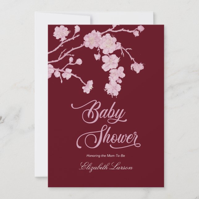 Elegante Cherry Blossoms Baby Shower Burgundy Einladung (Vorderseite)