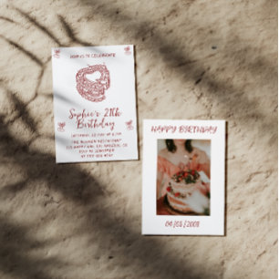 Elegante Cherry-Geburtstagseinladung mit Herz-Tort Einladung