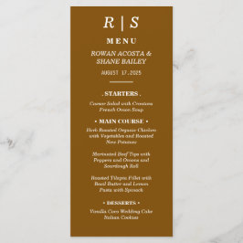 Elegante Chestnut Brown Monogram Wedding Menu Card Menükarte