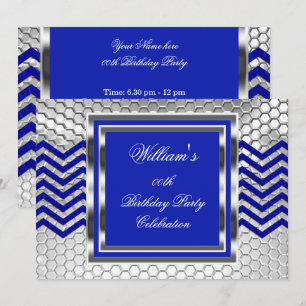 Elegante Chevron Blau Silber Geburtstagsfeier Herr Einladung