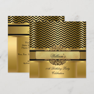 Elegante Chevron Gold Schwarz Streifen Geburtstags Einladung