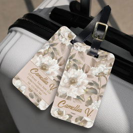 Elegante Chic Big Camellia Blume Rosa Goldmedaille Gepäckanhänger