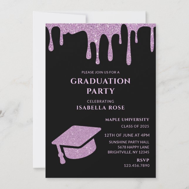 Elegante Chic Black and Pink 2025 Graduation Party Einladung (Vorderseite)