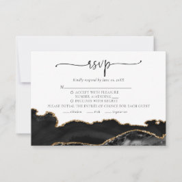 Elegante Chic Black Gold Agate Wedding RSVP Card Karte