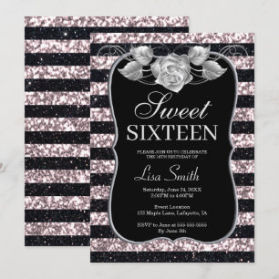 Elegante Chic Black Pink Glitzer Rose Sweet 16 Einladung