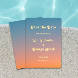 Elegante Chic Blue Orange Sky Sunset Wedding Save The Date