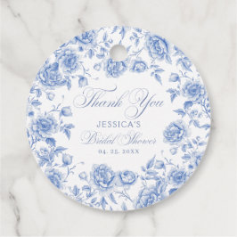 Elegante Chic Blue Toile Chinoiserie Brautparty Geschenkanhänger