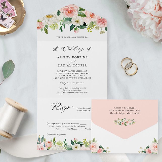 Elegante Chic Blush Floral Wedding (kein ENV erfor All In One Einladung (Von Creator hochgeladen)