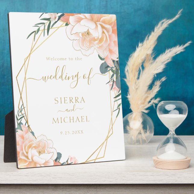 Elegante Chic Blush Gold Peach Cream Floral Weddin Fotoplatte (Seite)