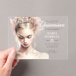 Elegante Chic Blush Pink Quinceanera Geburtstagspa Acryleinladungen