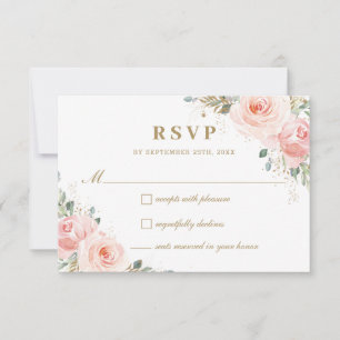 Elegante Chic Blush Roses Roses Floral Gold Hochze RSVP Karte