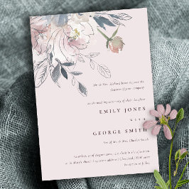 Elegante Chic Blush Wasserfarben Blumenzehen Einladung