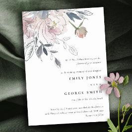 Elegante Chic Blush Wasserfarben Blumenzehen Einladung