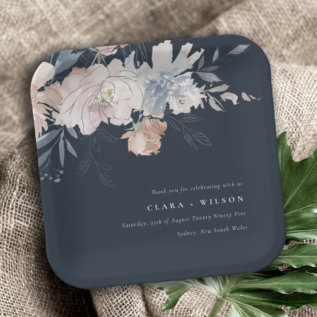 Elegante Chic Blush Wasserfarben Blumenzehen Pappteller (Von Creator hochgeladen)