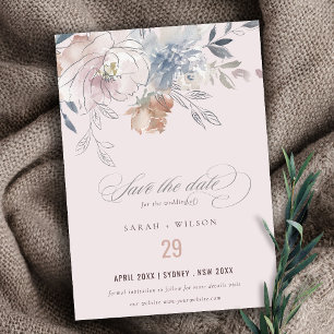 Elegante Chic Blush Wasserfarben Blumenzehen Save The Date