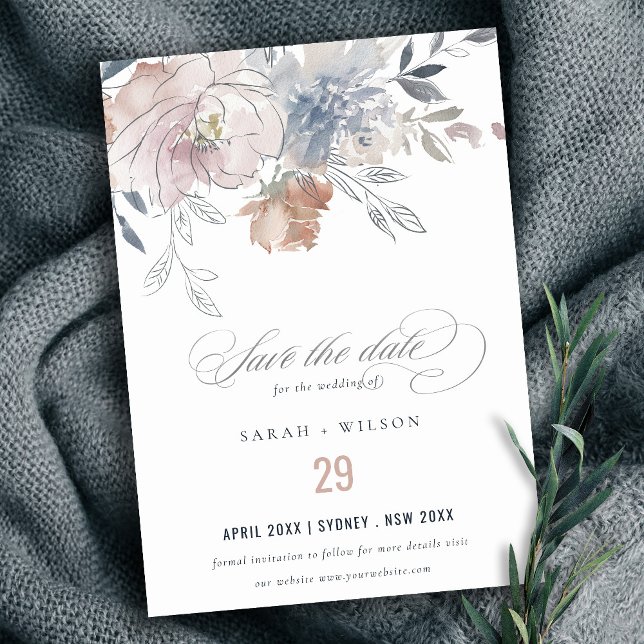 Elegante Chic Blush Wasserfarben Blumenzehen Save The Date (Von Creator hochgeladen)