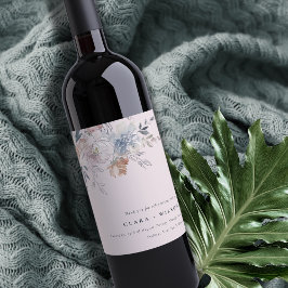 Elegante Chic Blush Wasserfarben Blumenzehen Weinetikett