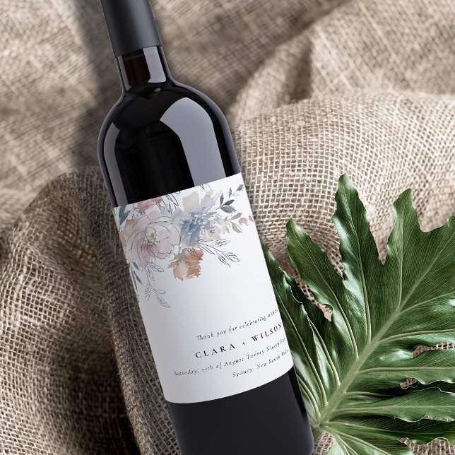 Elegante Chic Blush Wasserfarben Blumenzehen Weinetikett (Von Creator hochgeladen)