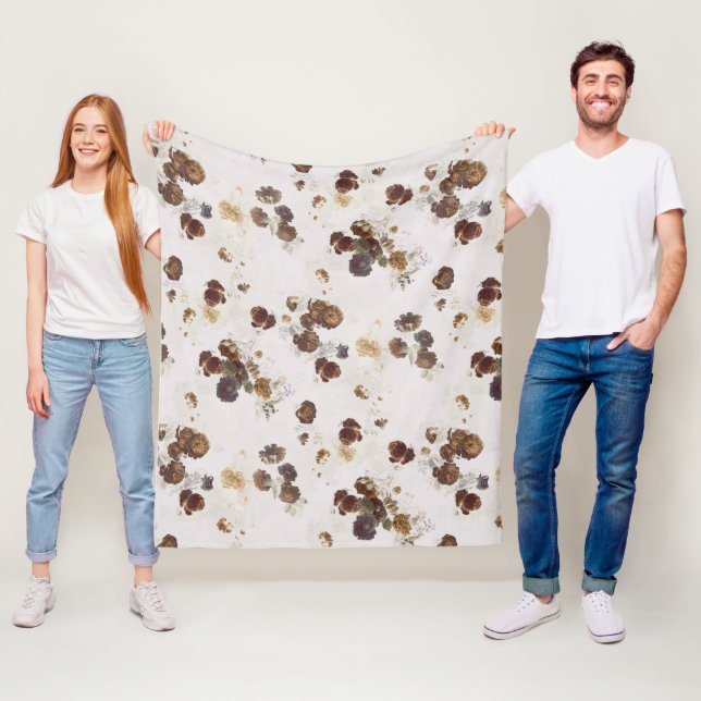 Elegante Chic Brown Beige Rose Blumenmuseum Fleecedecke (Beispiel)