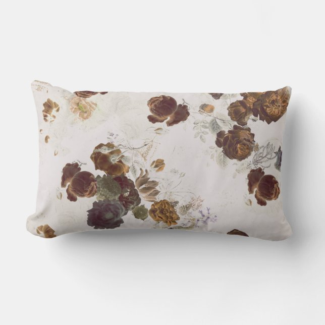 Elegante Chic Brown Beige Rose Blumenmuseum Lendenkissen (Vorderseite)