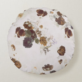 Elegante Chic Brown Beige Rose Blumenmuseum Rundes Kissen