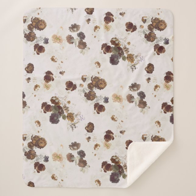 Elegante Chic Brown Beige Rose Blumenmuseum Sherpadecke (Vorderseite)