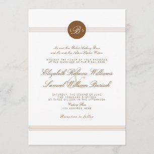 Elegante Chic Brown White Monogram Wedding Einladu Einladung