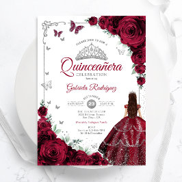 Elegante Chic Burgundy Rose Floral Quinceanera Einladung