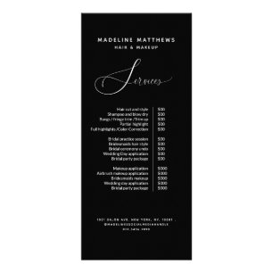 Elegante Chic Calligraphy Black Salon Preisliste Werbekarte