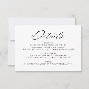 Elegante Chic Calligraphy Wedding Details Card RSVP Karte
