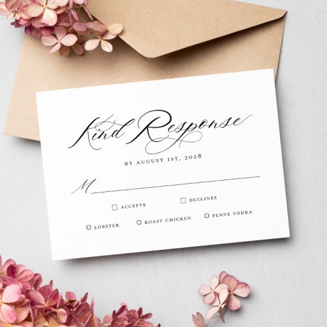 Elegante Chic Calligraphy Wedding Meal Choices RSVP Karte (Von Creator hochgeladen)