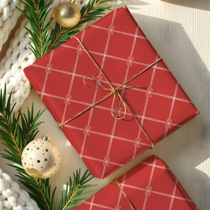 Elegante Chic Christmas Bow & Ribbon Muster Red Geschenkpapier