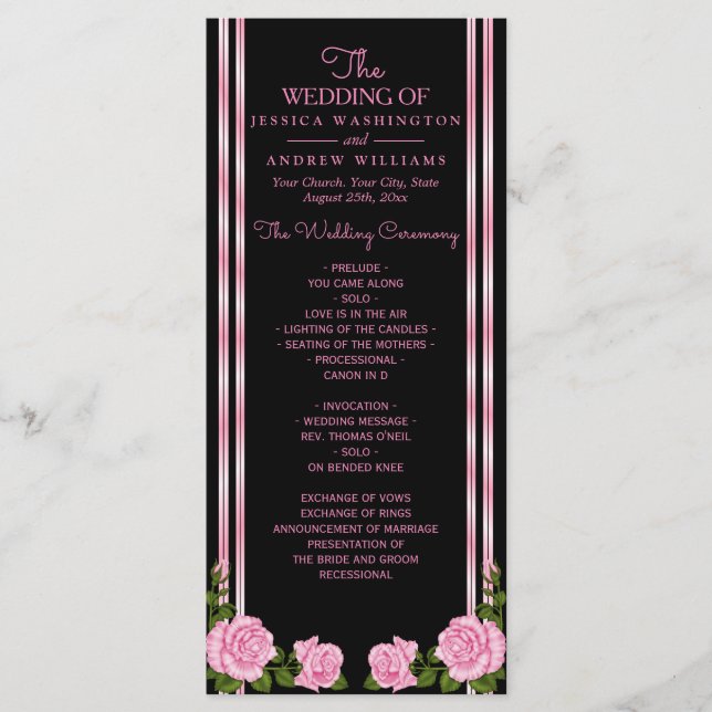 Elegante Chic Corner Rose Bouquet Wedding Programm (Vorderseite)
