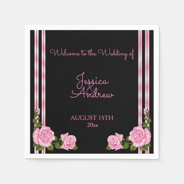 Elegante Chic Corner Rose Bouquet Wedding Serviette (Vorderseite)