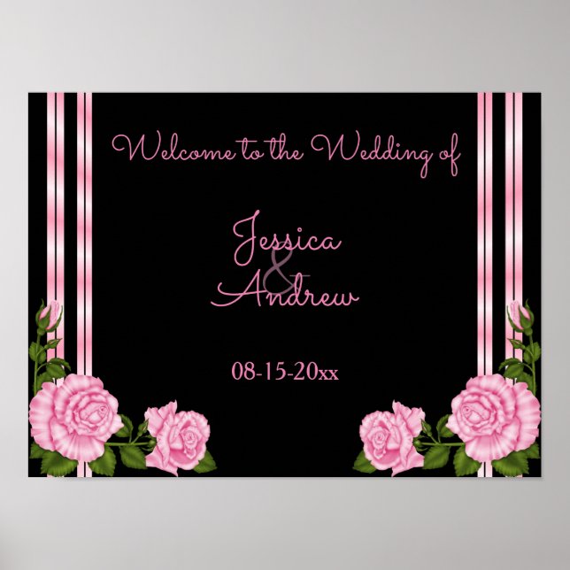 Elegante Chic Corner Rose Bouquet Willkommen Poster (Vorne)