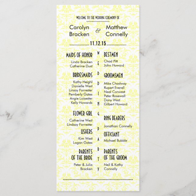 Elegante Chic Damask Hochzeitskarte Programm (Vorderseite)