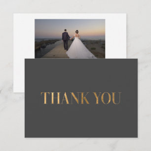 Elegante Chic Dunkelgrau Gold Danke Foto Card