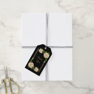Elegante Chic Ecke Elfenbeinrosen Sträuße Hochzeit Geschenkanhänger