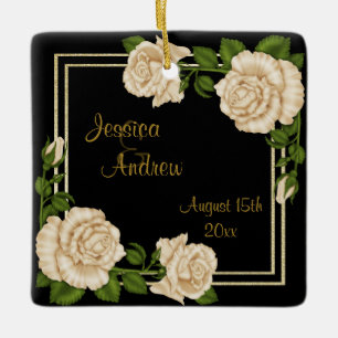 Elegante Chic Ecke Elfenbeinrosen Sträuße Hochzeit Keramikornament